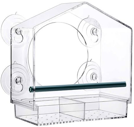 Window Bird Feeder, With Strong Suction Cups And Removable Seed Trays with Drainage Holes, Clear Bird Feeders For Small Birds, As Bird Watching Gifts, Birdhouse Shape Design