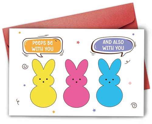 Bablira Funny Bunny Easter Card for Men Women, Peeps Pun Easter Card for Husband Wife Mom Dad, Cute Easter Card for Peeps Lover, Peeps Be with You (and also with You)