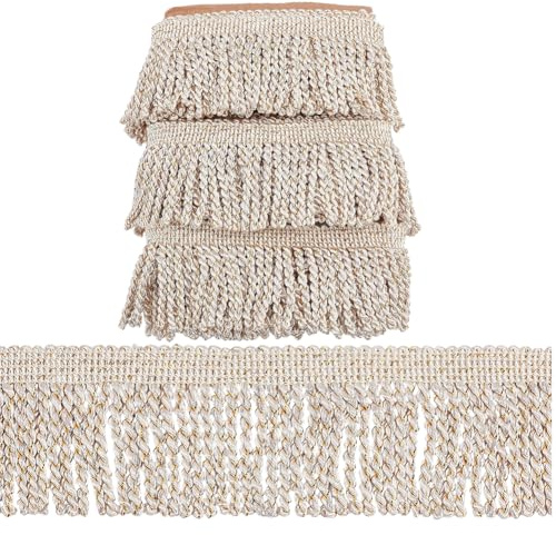 WADORN Cortina de flecos de 3 pulgadas con flecos dorados, adornos de tela con borlas trenzadas para costura, decoración para el hogar, cortina, sofá, papel pintado, alfombra, cojines, pantallas, ropa
