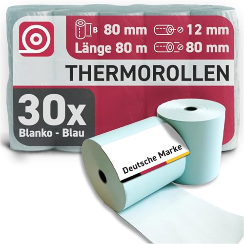 GEBONGT24 blaue Thermorollen 80 mm x 80 m x 12 mm, BPA-frei, 55 g/m², langlebig & FSC-zertifiziert – für Bondrucker, EC-Geräte & POS – ideal für Wäschereien, Parkscheine, Events & Werbung