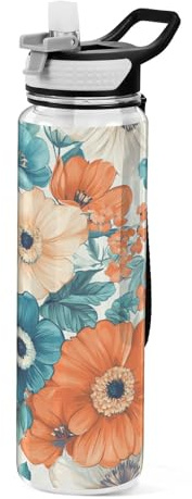miaozhen Bouteille d'eau isotherme sans BPA avec paille isolée sous vide pour le sport, la salle de sport, l'extérieur, les voyages, l'école, 591 ml, fleurs de style botes para agua