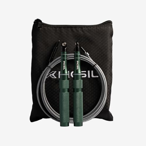 PICSIL - Rook Skipping Rope | Aluminium Handle & PVC Coated Steel Cable | Ideal for Cross-training & Boxing | Double Unders & Smooth Rotation | Adjustable for Adults & Kids | Moss