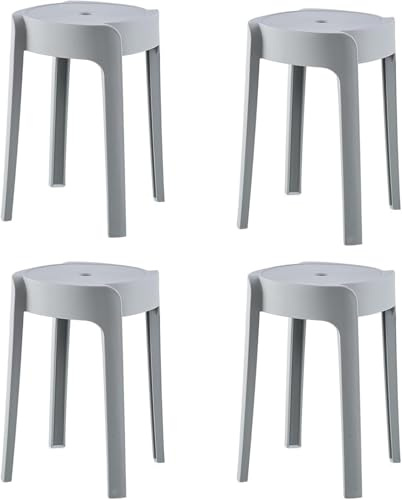 DZYHFCO Stapelhocker aus Kunststoff, modernes Design, 4 Stück, mit X-Form-Verbindung und rutschfesten Fußpolstern, ideal für Zuhause, Grau