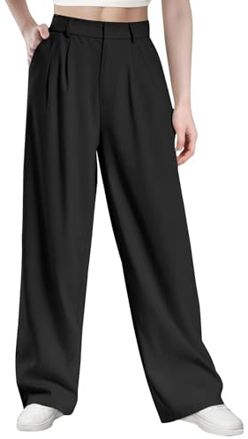 Glacspyg Donna Autunno e Inverno Pantaloni Casual a Vita Alta Tessuto in Poliestere Elastan ad Alta densità Pantaloni da Lavoro Eleganti e Raffinati con Tasche Nero L