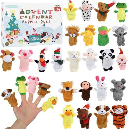 Calendario de Adviento 2025 Bebe 24 Animales MuñEcos de Dedo Juegos con Los Dedos Niños Calendario de Navidad Navidad Regalos para Bebes Kinder Pequeños Niños Niñas