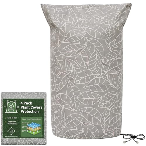 Lot de 4 Housse Hivernage 120x180 CM | Marron Sac de Protection pour Plantes Exterieur Contre Le Froid et Le Gel | Avec Cordon de Serrage et Zipper Voile d'hivernage | Pour Arbres, Plantes et Arbustes