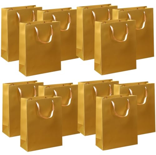 CLISPEED 12 Stück Goldene Papier tragetaschen mit Henkel Handliche Geschenkverpackung für Party Geburtstag Kleidung und Alltag Stilvoll Leicht und Praktisch Papiertüten für Geschenke und