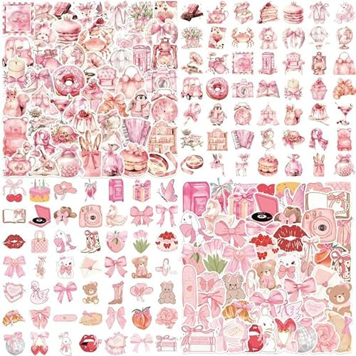 Vmoomax Vintage Pink Girls Sticker, 100 Coquette Vinyl Stickers Cute Waterproof Aesthetic Decals for Computer Phone Guitar Scrapbooks Water Bottles