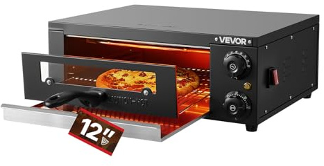 VEVOR Forno Elettrico per Pizza, Forno per Pizza da Tavolo da 30 cm 25-300 °C, 1450 W, con Controllo del Tempo e della Temperatura e Due Elementi Riscaldanti, Griglia, per Cucina e Catering
