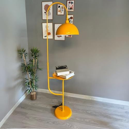 bamyum Gorkiede Metall, Moderne, Stehlampe Wohnzimmer, Schlafzimmer, Kinderzimmer mit E27 Fassung, 30 cm Breit, verstellbarer Lampenschirm, Stehleuchte mit Ablage und Dimmer, Gelb