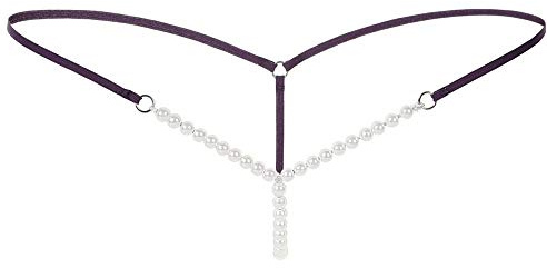 Lingerie Femme Dentelle-Soutien-Gorge Dentelle Élégant avec Perles pour Femme Culotte String Bas (Purple, One Size)