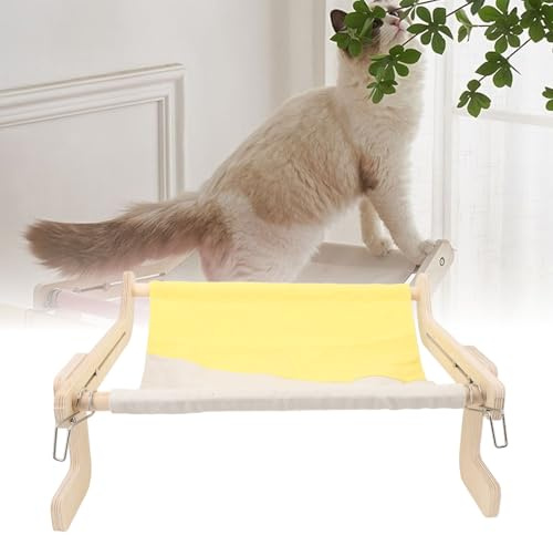 Davanzale per gatti, trespolo per finestra, telaio robusto, amaca sospesa in legno, sedile per finestra, letto per gatti, mensole per davanzale, comodino, facile da regolare, per