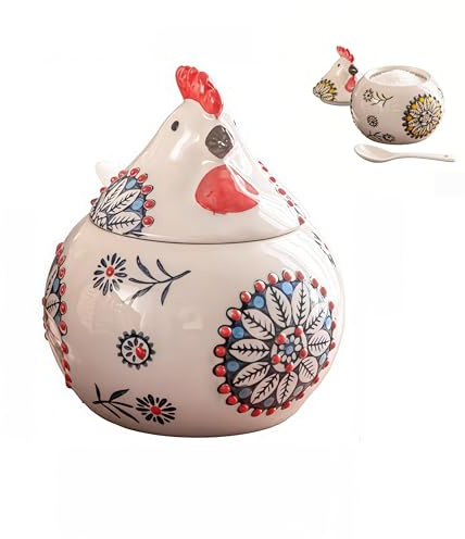 Saliera con Cucchiaio, Saliera da Tavola,Barattolo di Sale per Pollo Zuccheriera in Ceramica Grandi Contenitori per Sali Portaspezie per Bancone, Caffè, Zucchero e Caramelle