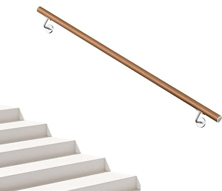 AICA Barandilla de escalera, Pasamanos de acero inoxidable 304 acabado madera marrón, 80 cm con 2 soportes, para Interior y Exterior