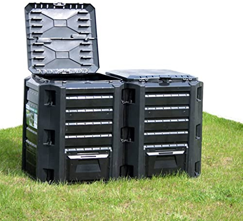 Compostador de jardín de 380 L, resistente contenedor de compostaje para residuos de jardín y residuos de cocina, compostador rápido de plástico duradero, compostador con tapa y tapa de extracción