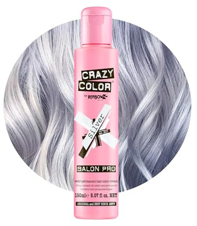 Crazy Color Silver Semi-Permanent Hair Dye. Highly Pigmented Blonde Toner Conditioning & Oil Nourishing Vegan Formula | No Bleach or Ammonia | Limited Edition 150ml Size