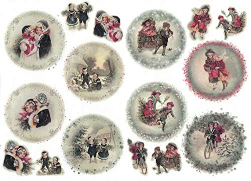 Zita`s Creative Reispapier A3 -Vintage Winter. Motiv-Strohseide, Strohseidenpapier, Decoupage Papier