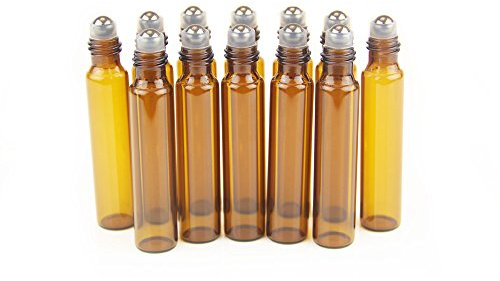 YIZHAO Marron Flacon Roll On Vide 10ml, Flacon Roll On en Verre, pour Huile Essentielle, Rechargeable, Aromathérapie, Parfum, Massage,avec [Bille en Acier Inoxydable]-36Pcs