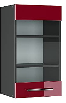 Vicco Küchenglasschrank Fame-Line, Bordeaux Hochglanz, 40 cm, zur Kombination mit weiteren Modulen der Fame-Line Serie