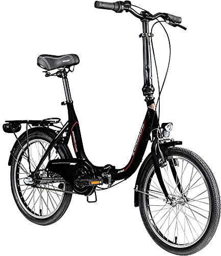 ZÜNDAPP ZF40 Klappfahrrad Erwachsene 20 Zoll Fahrrad 3 Gang Klapprad Damen Herren City Bike Faltrad Fahrrad tiefer Einstieg Folding Bike Unisex (schwarz, 35,5 cm)