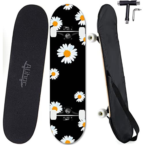 31-Zoll-Standard-Skateboard, 7 Lagen Ahorn-Board-Oberfläche, geeignet für Kinder, Jugendliche, Erwachsene, Anfänger und Profis, mit Einer maximalen Belastung von 150 kg-Chrysantheme