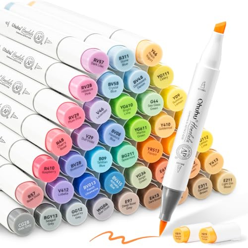 Ohuhu Markers Set di 48 pennarelli colorati a punta doppia, pennello e scalpello scalpello per artista, studenti, pennarelli a pennello per schizzi, colorazione per adulti, calligrafia Honolulu