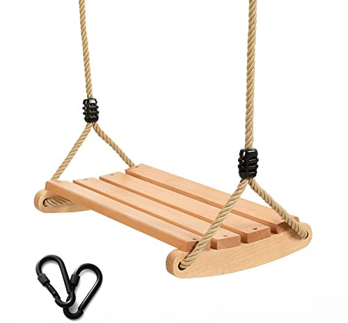 Holz Schaukel,Holzschaukel Outdoor für Erwachsene und Kinder,Garten Schaukel Outdoor mit Einstellbares Seil für Innen und Außenschaukeln, bis 100 kg,Indoor Outdoor Schaukel