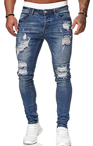 Oanviso Vaqueros Rasgados de Hombre Skinny Denim Jeans Hip Hop Slim Fit Pantalone Casuales Elasticos Agujero Pantalón Jeans Largo Hombre Vaqueros Ajustados