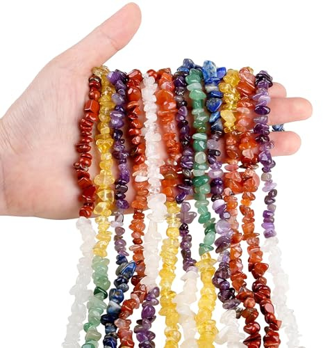 XIANNVXI 7 Chakra Crystal Chip Beads for Jewellery Making 400 Pcs | 5-8mm Assorted Coloured Mixed Crystal Beads,Bulk Gemstone Stone Beads for Crafting Bracelet Making