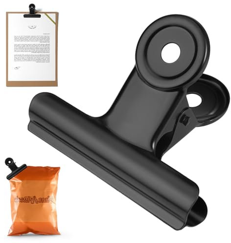 12 Stück Bulldog Clips Groß, 63mm Große Bulldogge Clip, Groß Bulldogge Büroklammern, Metallklammern Schwarz Groß, Metal Bulldog Binder Clip, für Fotobilder, Lebensmittelbeutel, Kunsthandwerk