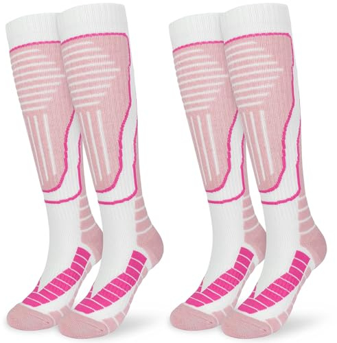 KOOOGEAR 2 Pairs Womens Merino Wool Ski Socks,Knee High Thermal Socks Women UK 4-7,Winter Thick Warm Sports Wool Socks for Snowboarding Skiing Cycling Hiking