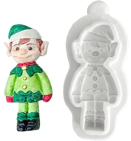 3D Christmas Santa Elk Bear Elf Boy Silicone Mould DIY Cake Pastry Baking Mould for Making Chocolate Fondant Non-Stick Fondant Moulds for Cake Decoration Christmas 3D Silicone