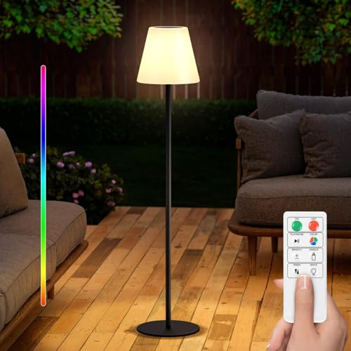 GGII Solar Outdoor Floor Lamp USB Rechargeable Cordless Dimmable RGB Warm White LED Lights for Yard Garden Patio
