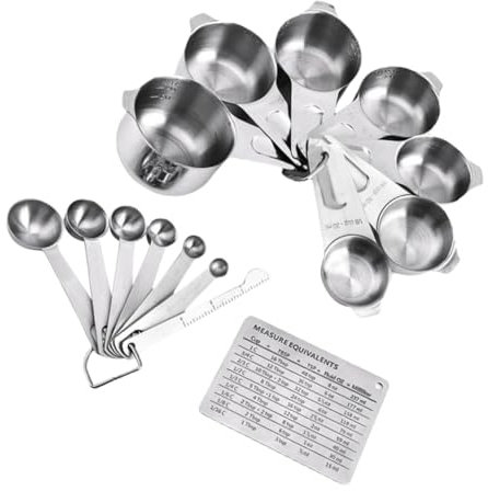 PRETYZOOM 15piezas Cucharas y Tazas Medidoras Inoxidable Juego De Unidades Para Cocinar