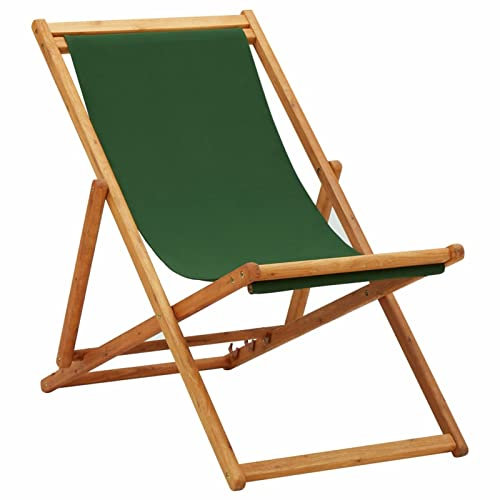 Rantry Klappbarer Strandstuhl Gartenmöbel Rückenlehne Verstellbar Sonnenliege Gartenliege Faltliege Campingstuhl Möbel Klappstuhl Garten Balkon Strand Eukalyptusholz und Stoff Grün