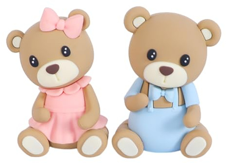 2 PCS Teddy Bear Cake Toppers, Baby Welcome & Birthday Decoration
