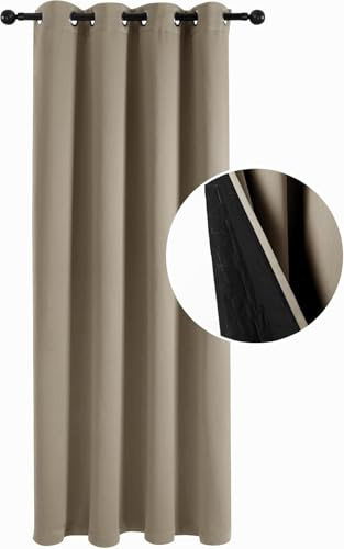 Deconovo Solid Blackout Curtain Eyelet, Windproof Door Curtain with Thick Microfiber Quilted Lining, Noise Reducing Thermal Insulated Curtain for Front Door, 52 x 84 Inch, Taupe, 1 Panel