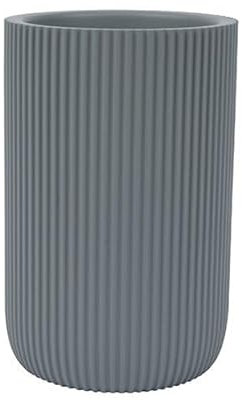 ReWu Zahnputzbecher Samos - Grau - Becher für Zahnbürsten Zahnbürstenhalter Modern Stylisch Polyresin Badezimmer Zahnbürstenbecher 7,5 x 11,7 cm