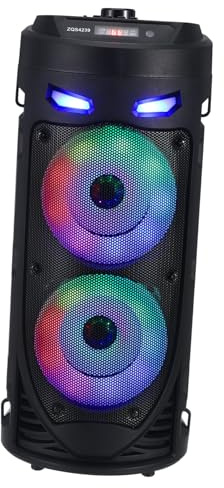 HOMSFOU Kabelloser Funklautsprecher Bt 5.0 Abs Schwarz mit Tragegriff | LED Beleuchtung, Mikrofoneingang und Speicherkarte, 8w*2 Leistung, 3,7v 1800mah, Halloween Geschenkideen