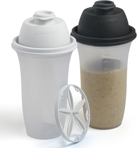 SIGNORA WARE Shaker Bottles | 17-Ounce Plastic Protein Shake Bottle for Meal Replacement Shakes & Smoothies, Beverages, Mixing Salad Dressing & Sauces, Margarita, & More | 2 Pack