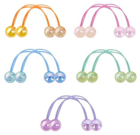 Yicoovey 10-pack akrylboll hårsnoddar – dubbelelastisk hästsvanshållare med färgglada pärlor, söta barnhårband för flickor och pojkar, mjuk greppdesign (10 stycken)