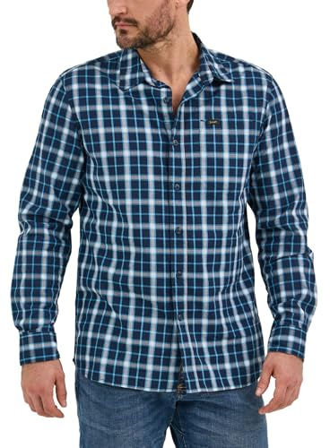 Lee Herr All Purpose Classic Fit långärmad skjorta skjorta med knappkrage, Rivet Navy Plaid, M