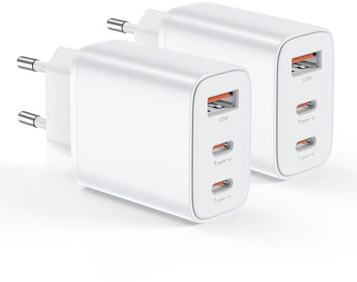 BHHB 2 Pack Cargador USB C 30W 3-Puertos Enchufe Cargador USBC Tipo c Carga Rapida Carregador Multiple Rapido for i-Phone 17 16 15 14 13 12 11 Pro MAX XR XS 8 7, iPad, Samsung