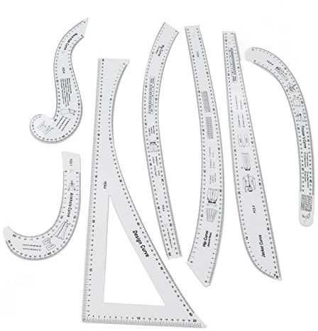 Französisches Kurvenlineal, 7-teiliges Acryl-Nählineal-Set, transparentes Kurvenlineal-Set, praktisches französisches Kurvenmuster-Lineal-Set für Anfänger, Schneider, Designer