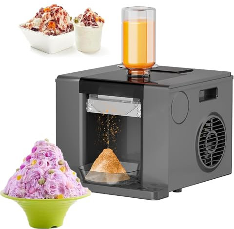 Mini Macchina per Ghiaccio Tritato, Capacità Di 60 Kg/Giorno, Tritaghiaccio per Coni Di Neve Macchina per Dessert a Granita, Macchina per Catering Commerciale,Black