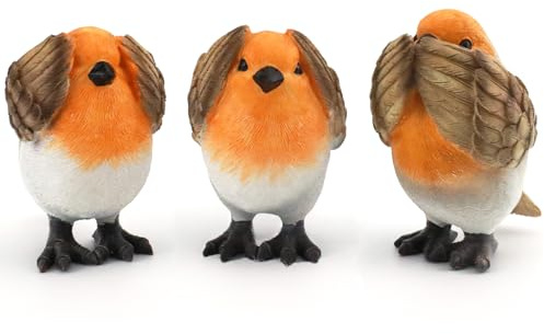 Irayin 3 Wise Robins Figurines Decor, Robin Garden Ornaments Outdoor, See No Hear No Speak No Evil Ornaments, Robin Gifts for Women, Cute Robins Decoration for Living Room, Office, Bookshelf, Bedroom