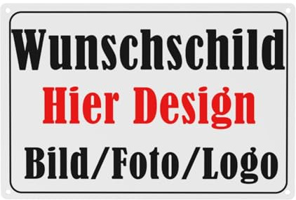 Schilder selbst gestalten - Wunschtext, individueller Druck personalisiert mit Foto, Text, Logo,aus Aluverbundplatte, für Garage, Parkplatz, Firma, Schule, Hotel oder Carport (Horizontal)