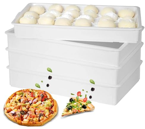 EASYROSE Confezione da 4 scatole impilabili per impasti per pizza, 60 x 40 x 9,5 cm, vassoio in plastica, lavabile in lavastoviglie (4 scatole)