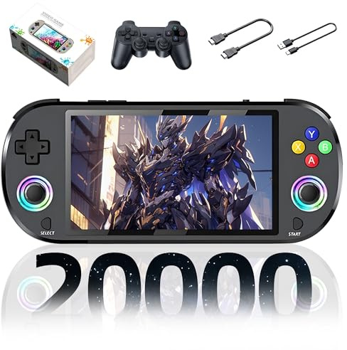M22 Pro Console di Gioco Portatile Console Portatile,20000+ giochi 30+ emulatori,Schermo IPS da 5″ con 16 milioni di colori RGB,Console retro game con controller wireless 2.4G,EmuELEC (Nero-64G)