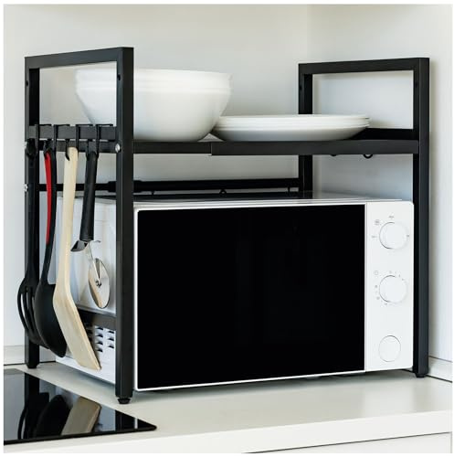 osoltus Küchenregal verstellbar L.40-60 cm x T. 36cm x H. 46cm schwarz | Mikrowellenregal anpassbar in Länge und Höhe
